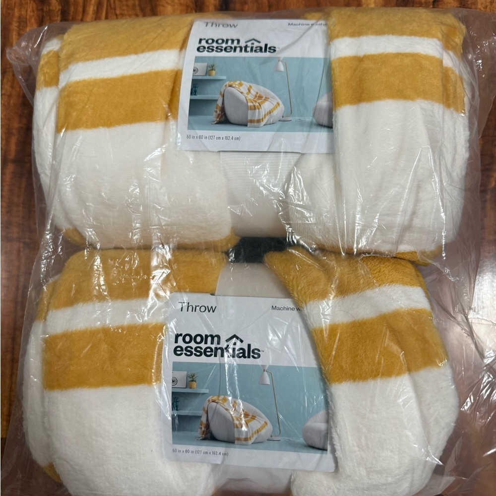 Room Essentials Mustard and White Striped Throw Blanket